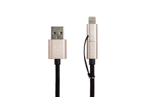 Lightning 2 Way Micro USB to USB Cable (MFI Certified) Gold - Homicreations.com - SUSTAIN Heated Scarf, iPhone 8, iPhone 8 Plus, iPhone X qi wireless charging docks, QC 2.0 car chargers & MFI lightning cables